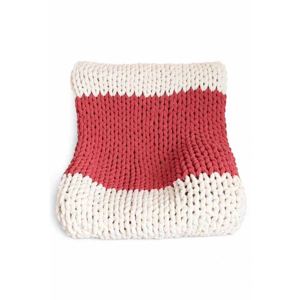 Handmade Chunky Knit Throw Blanket‎ 49x53 Chenille Boho Cozy Home Decor